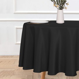 sancua Round Tablecloth - 90 Inch - Water Resistant Spill Proof Washable Polyester Table Cloth Decorative Fabric Table Cover for Dining Table, Buffet Parties and Camping, Black