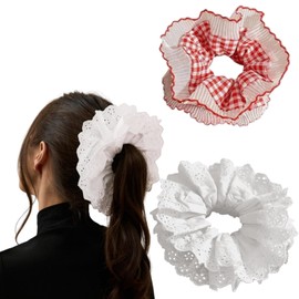 White Lace Scrunchy Lace Double Layer Soft Elastic Hair Tie for Women Party Birthdays Everyday Use Hair Accessory