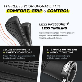 Sporty Ergonomic Bike Handlebar Grips for MTB, Lock-On 22.2 mm, 1 Pair – Alphatrail FitFree Ergo Grips with Slim Palm Support for Bicycle, E-Bike, Touring & Hybrid Bikes in Black
