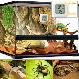 BSRESIN 2 PCS Reptile Thermometer and Humidity Gauge for Reptile Tank with On-Off, Reptile Tank Accessories for Jumping Spider, Leopard Gecko, Hermit Crab, Gecko, Ball Python, Lizard