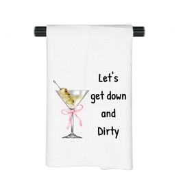 Funny Hostess Bar Towel Let's get Down and Dirty Martini Kitchen Towel Housewarming Gift (Down and Dirty CA Towel)