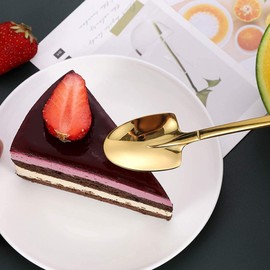 FansQ 6 Stainless Steel Spade Spoons, Scoop Shaped Creative Shovel Mesh Red Spoon, Watermelon Spoon, Milk Tea, Coffee, Sugar Spoon, Ice Dessert Spoon (Golden)