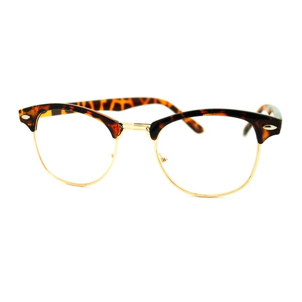 JuicyOrange Truly Vintage Clear Lens Glasses Round Half Horn Rim Eyeglasses Tortoise