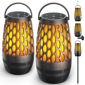 Outdoor Speakers Bluetooth Waterproof IPX6 with Flame Lights, Gadget Gifts for Dad Her Him, Hd Stereo Sound, BT 5.3 Multi-Sync to 100 Speakers, Portable Wireless Speaker for Patio Cafe Decor Party