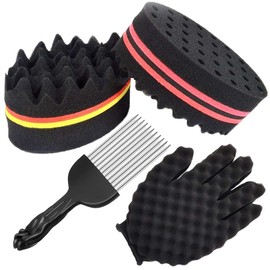 ARJDXDP Pack of 4 Twist Sponge Afro Comb Magic Curl Sponge Hair Brush Sponge Holes Hair Sponge Curls Afro Double-Sided Magic Curl Sponge and Curler Gloves Twist Barber Tool
