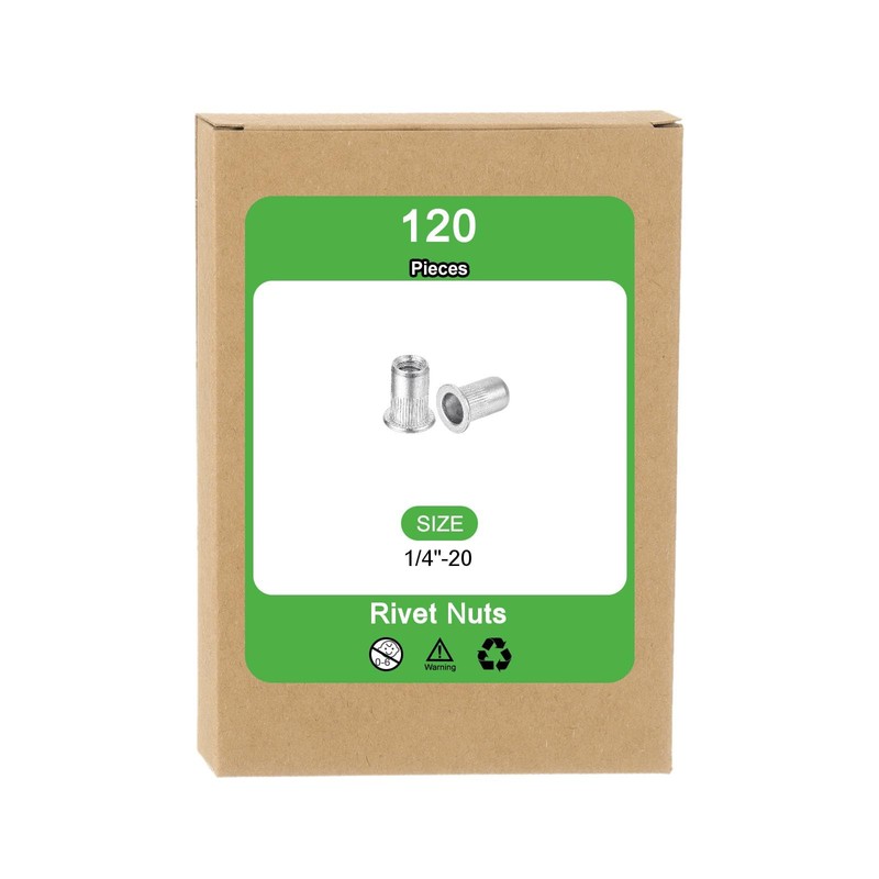 sourcing map 120Pcs Rivet Nuts Flat Head, 1/4 Aluminum Alloy