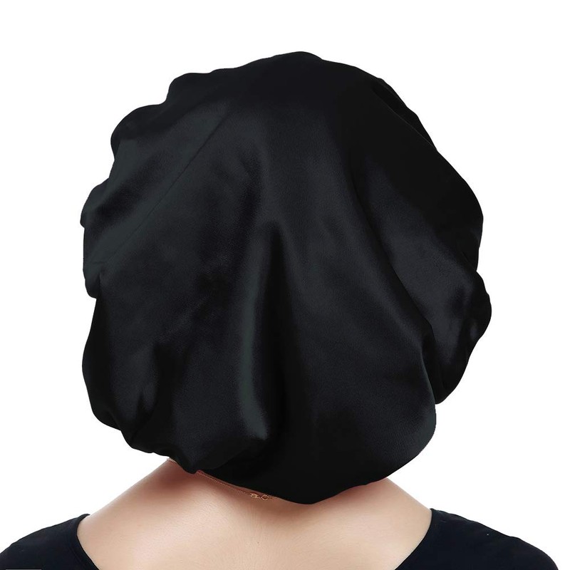 Alnorm Satin Bonnet for Natural Hair Curly Hair Braids Black