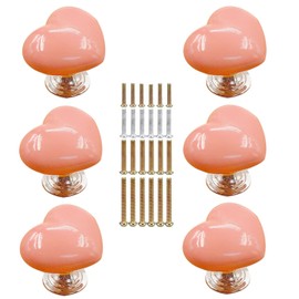 MayGreeny 6 Pieces Cabinet Knobs, Furniture Knobs, Vintage Heart Shaped Ceramic Door Knobs for Dresser Cupboards, Cupboard Knobs, Drawer Knobs, Drawer Knobs, Cupboard Door Knobs (Pink, 38 x 32 x 32 mm
