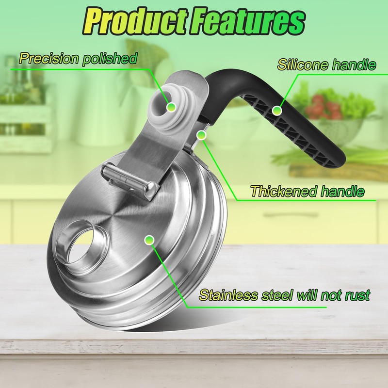 Mason Jar Pour Spout Lid Stainless Steel with Handle, Wide