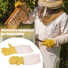 Zerodis Beekeeping Gloves Beekeeper Protective Equipment Elastic Goat-skin and Canvas Gauntlet with Vented Long Sleeves Suitable for Beginner and Commercial Beekeepers(XL)