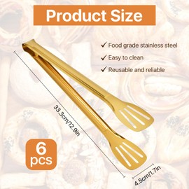 Akamino 6 Pack Serving Tongs, 12 Inch Stainless Steel Salad Tongs, Gold Food Tong Serving Utensils for Cooking Buffet Wedding Party Catering