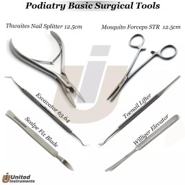 Medentra Podiatry Surgical Kit Toenail Removal Basic Tools Nail Splitter Excavator Lifter