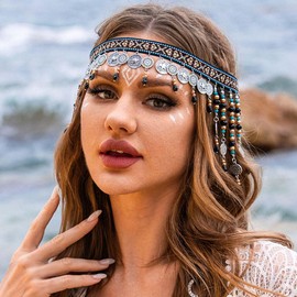 CLOACE Coins Headchain Vintage Tassel Headpiece Forehead Chains Prom Festival Headband for Women and Girls
