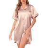 Vlazom Women's Satin Nightshirt Button Down Silk Nightdress Short Sleeve
