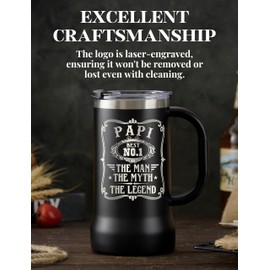 Onebttl Papi Gifts Stainless Steel Beer Stein Tumbler, 24oz Beer Mug with Lid for Father's Day, Christmas - Man Myth Legend