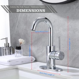 Chrome Bar Sink Faucet Single Hole, Jodulos Wet Bar Faucet with Deck Plate and Supply Lines, Stainless Steel Single Handle Bar Faucet for Bar Sink, Bathroom Sink and Mini Kitchen Sink JU1100-CP
