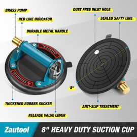 2 Pack Glass suction cups, 8" Heavy Duty Vacuum Suction Cup with Metal Handle and Brass Pump for Granite & Glass Lifting, Vacuum Glass Lifter, 480lbs Load Capacity, Carrying Case