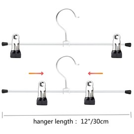 Trouser Hangers, 20 Pack Skirt Hangers with Adjustment Metal Grip Pant Hangers for Heavy Duty Durable Space Saving, Silver