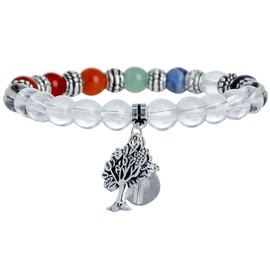 mookaitedecor Rock Quartz Semi Precious Gemstone Stretch Bracelet,Healing Crystal Chakra Stone Beads Bracelet with Tree of Life