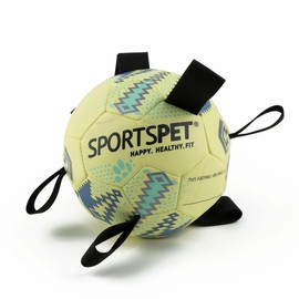 SPORTSPET Dog Football with Grab Tabs, Durable Interactive Dog Balls, Floating Water Dog Toy for Indoor & Outdoor Play (Size 2 Yellow Blue)