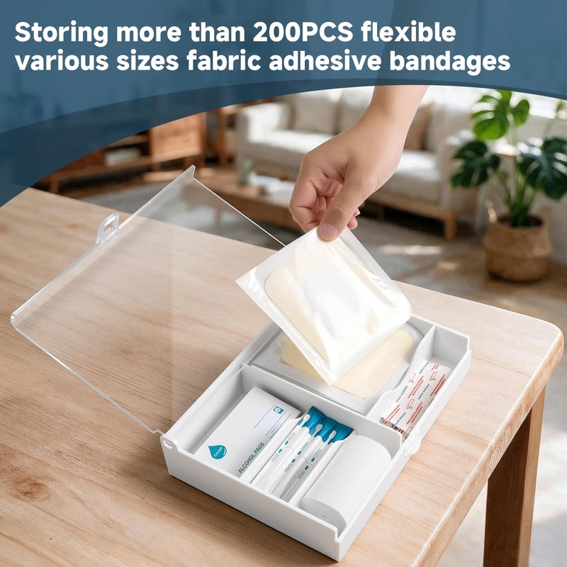 Bandage Organizer with Lid, First Aid Bandage and Tapes Storage