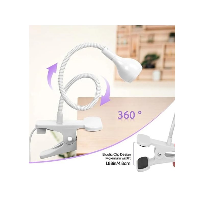Lámpara LED UV para Uñas con Clip, USB, Cuello Flexible