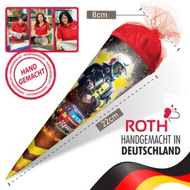 OYOY 22 cm School Cone Filled with Candy Mix I ROTH School Cone Fire Brigade I Small School Cone Ready Filled I Siblings School Cone I School Gift