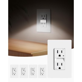 SURAIELEC 15AMP Outlet with Guidelight, Dusk to Dawn Night Light, 6000K Cool White LED Guide Light, Tamper Resistant Electrical Receptacle, ETL Listed, Screwless Wall Plate Included, White, 5 Pack