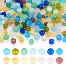 Beadthoven 210pcs Cat Eye Beads 4mm Glass Crystal Beads for Crafts Transparent Small Eye Ball Round Beads Assorted Tiny Glass Seed Beads for Bracelets Necklaces Earrings Jewelry Making DIY