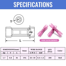 200 PCS Heat Shrink Butt Connectors Qibaok Waterproof Insulated Electrical Crimp Wire Connectors Butt Splice Terminal 22-18 AWG for Automotive Marine Boat Truck Trailer Stereo