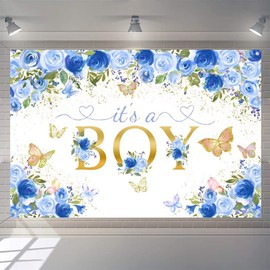 It's a Boy Baby Shower Background Blue Flowers Baby Shower Photography Background Flower Baby Boy Party Decorations Party Banner Fabric Sign Poster