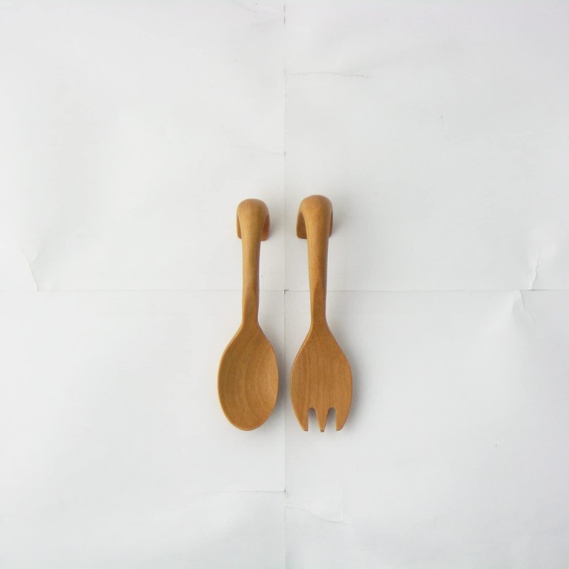 Nagao Sao Tree Baby Spoon Baby Fork Set 3.3" Wooden