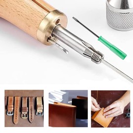 ANBOO Leather Sewing Set with Awl Tool & Sewing Awl - Leather Sewing Needle + Waxed Yarn + Curved and Tapered Needle, Hand Sewing Machine for Thick Fabrics - Leather Tool Set