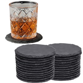 24 Pieces Slate Coasters, MAPRIAL 4 Inch Round Coasters for Drinks Rustic Coasters Set Black Stone Coasters Bulk, Laser Engraving Blanks with Anti-Scratch Backing for Engraver, Home Decor, Bar, Gifts
