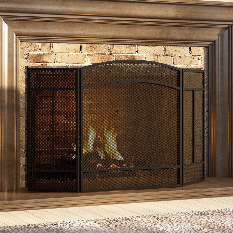 Fire Beauty Fireplace Screen 3 Panel Wrought Iron 48"(L) x