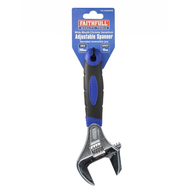 Faithfull Wide Mouth Adjustable Wrench Spanner 200mm (8in) 46mm Cap