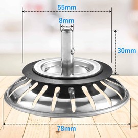 Upgraded Kitchen Sink Plug Strainer Stainless Steel Strainers Sink Plugs Replacement Drain Stopper for Food/Hair Catcher - UK Sinks Hole Diameter 78mm