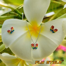Fly Style Butterfly Rainbow Earrings Silver 925 for Children Girls Earrings / Women, Sterling Silver