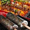 Rolling BBQ Grill Baskets, 2 Pieces, with Wooden Handle, Forks