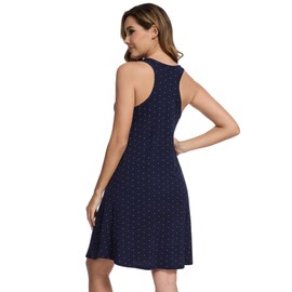 WiWi Viscose from Bamboo Nightgowns for Women Summer Tank Pajama Gowns Sleeveless Sleep Shirts S-XXL, Navy/White Dots, X-Large