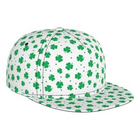 Feixophs Gorra de béisbol de Navidad con ala plana para hombres y mujeres, gorra de hip hop ajustable para adultos unisex, Trébol de la suerte de San Patricio, blanco, Talla única