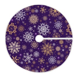 Christmas Tree Skirt Purple Gold White Snowflakes Small Xmas Decoration 36 inch Holiday Burlap Tree Mat Cover for 4 ft Trees