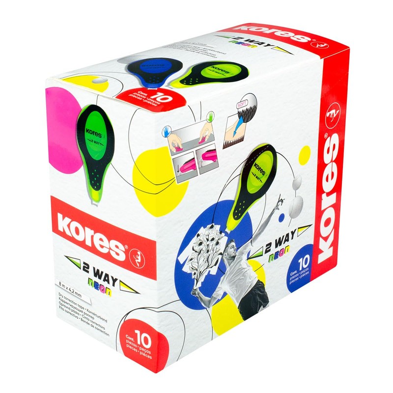 Kores - 2Way Correction Tape - Neon-Themed Roll On Correction,