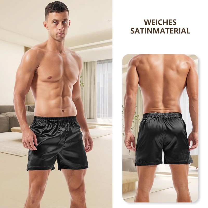 Amy Coulee Satin Sleep Shorts Men's Sleepwear Boxer Shorts, black