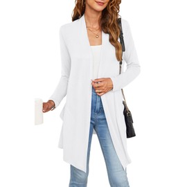 Wiwclo Long Sleeve White Cardigan for Women Lightweight with Pockets Knit Light Sweaters for Women Fall Open Front Shrug Tops Dressy Casual Work UK,L