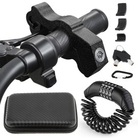 Windance Heavy Duty Handlebar Grip Brake Lock + Anti Theft Helmet Lock Combination Lock Cable + Storage Bag for Motorbike ATV Moped Scooter (Black+Black)