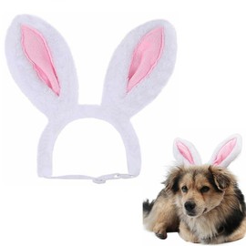 Lindo sombrero de conejo rosa de Pascua y pajarita con orejas de conejo, trajes navideños para gatos y perros (L)