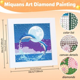 Miquans Art Diamond Painting Kits for Kids, Diamond Painting Kits Dolphin with Wooden Frame,Ocean Diamond Pain ting Kits for Beginners, Girls, Adults, Arts Craft for Home Decor（6x6inch）