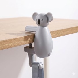 Rxuiael Cute Koala Purse Hook for Desk, Heavy Duty 22 Lbs Bag Hanger for Table, No Drill Anti-Slip Under Desk Hook Organizer for Backpack & Headphones, Aesthetic Office Accessories Gift (Grey-1Pack)