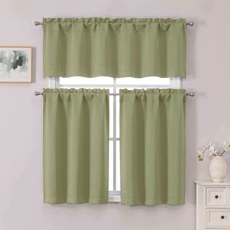 Simplebrand Sage Green Valance for Windows, Short Blackout Curtains for